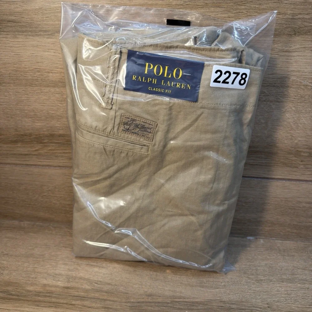 Polo Ralph Lauren Linen Blend Shorts Mens 56B RL Naval Tailors Khaki Brown 9